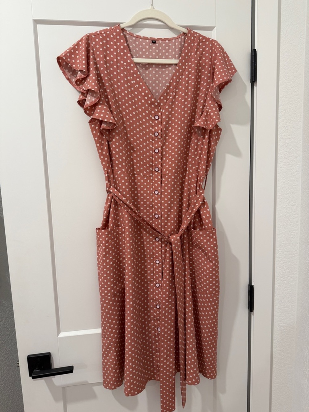 Polka Dot Rust Midi Dress with Tie Waist